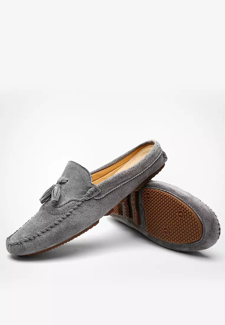 Ergonomic pigskin fringed half slippers