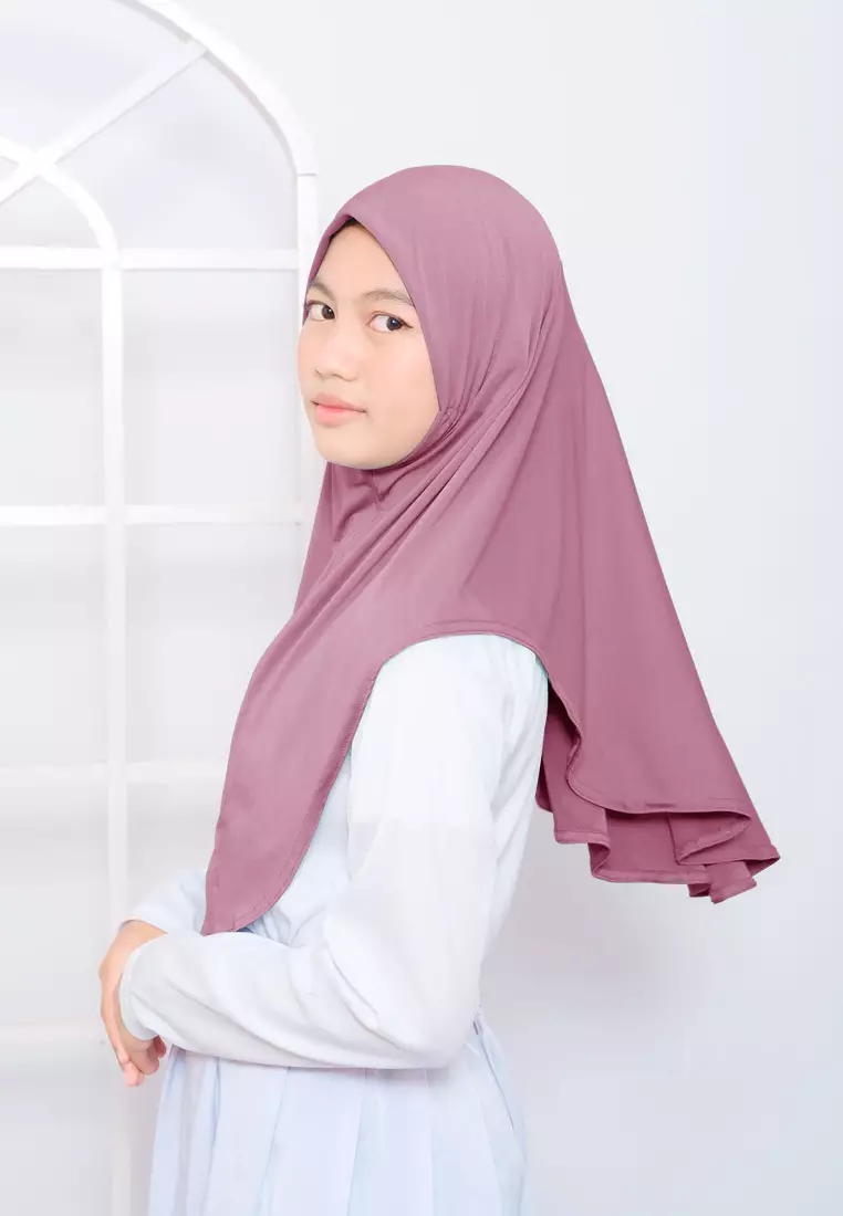 Cotton Bee - Hijab Instan Anak | Zura Tali Bergo Non Pad - Pale Pansy - XL 