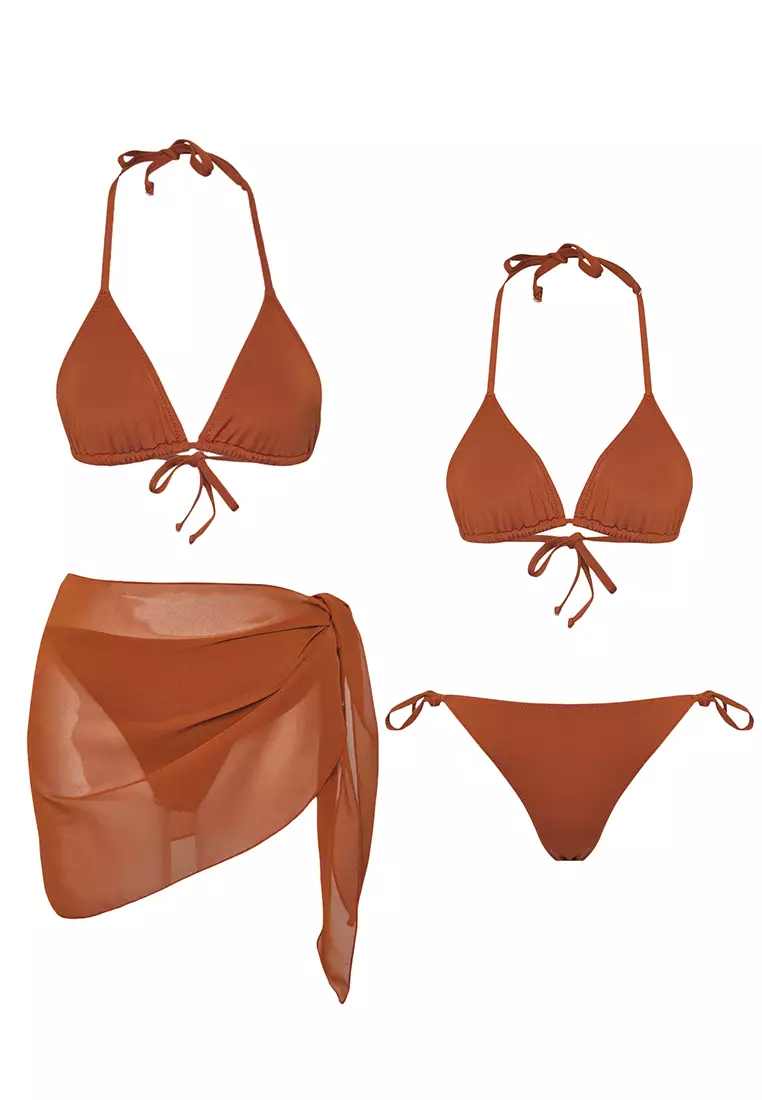 Brown 3-Piece Set Bikini Set & Pareo TBESS25JS00002