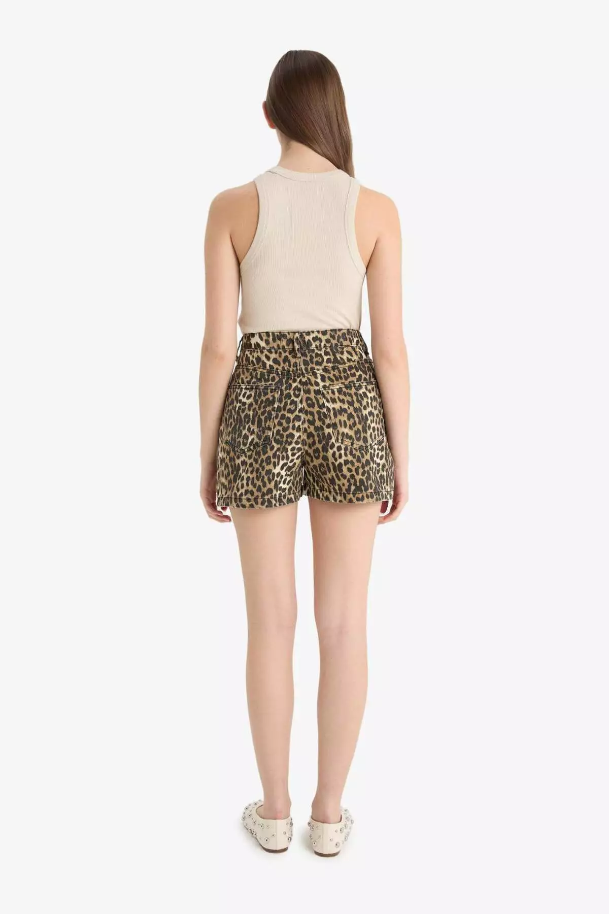 Normal Bel Leopard Patterned Short Leg Gabardine Shorts F3100Ax25Hs