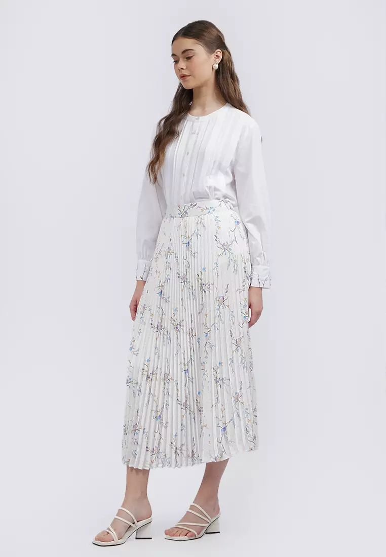 Printed Pleats Maxi Skirt OFF WHITE