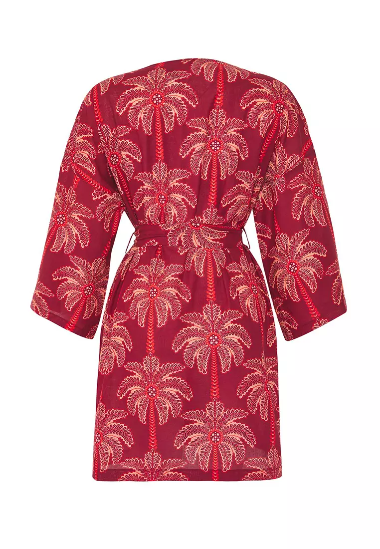Palm Pattern Woven Midi 100% Cotton Beach Kimono&Kaftan Tbess25Km00029