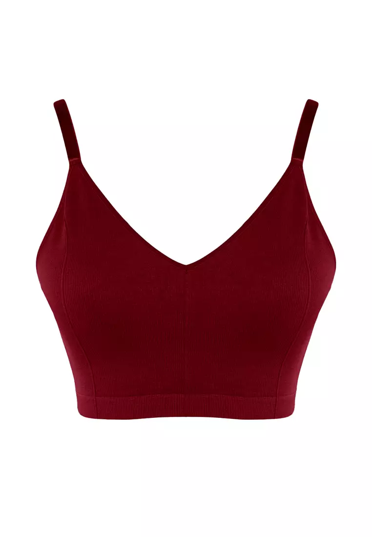 Claret Red Coverless Strappy Seamless Bralette Bra TBBSS23CW00001