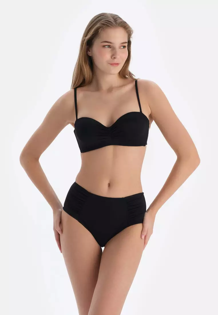 Black Strapless Bikini Top, Full-Cup, Underwire, Swimwear for Women
