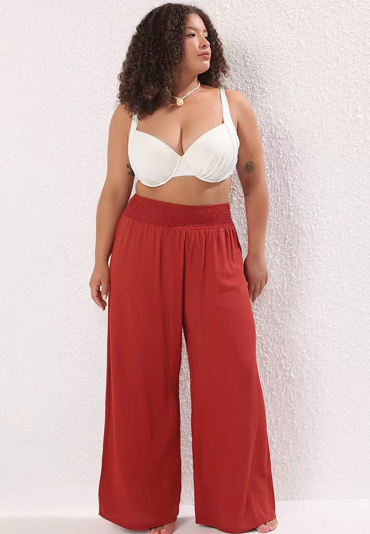 Tile Wide Leg High Waist Beach Wear Plus Size Trousers TBBSS25AR00000