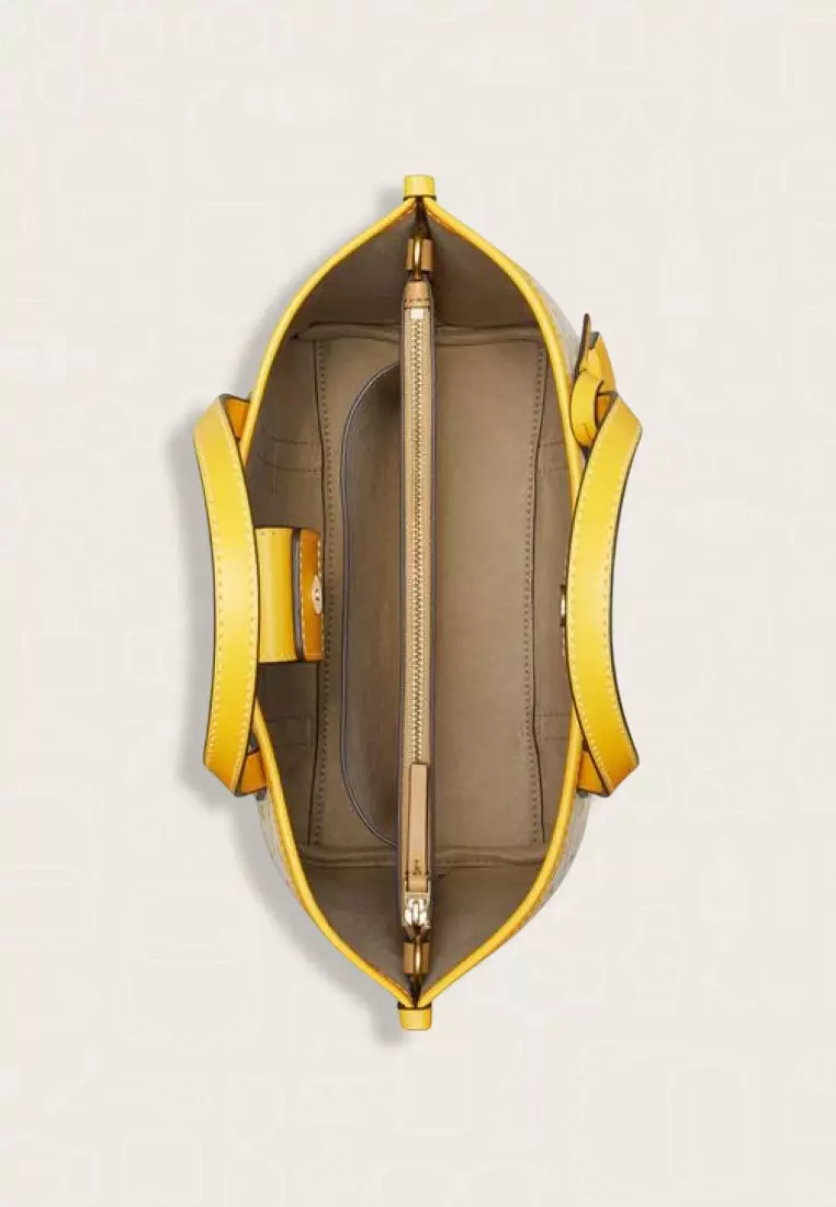 Tory Burch Perry T Monogram Small Triple-Compartment Tote Goldfinch