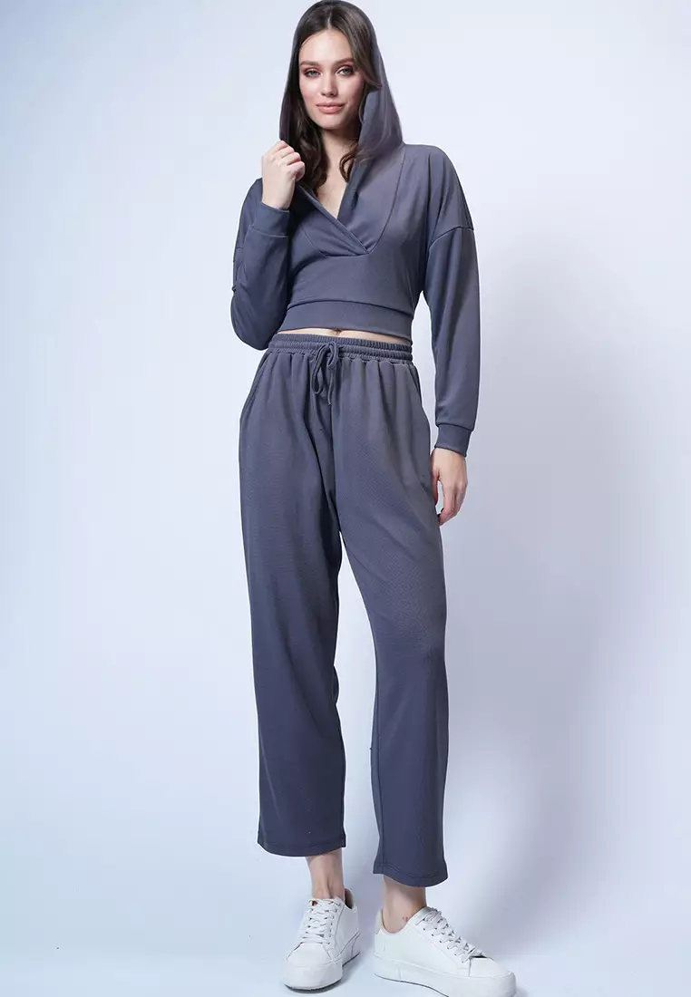 Hooded Double Breasted Loose Cut Modal Bottom Top Set