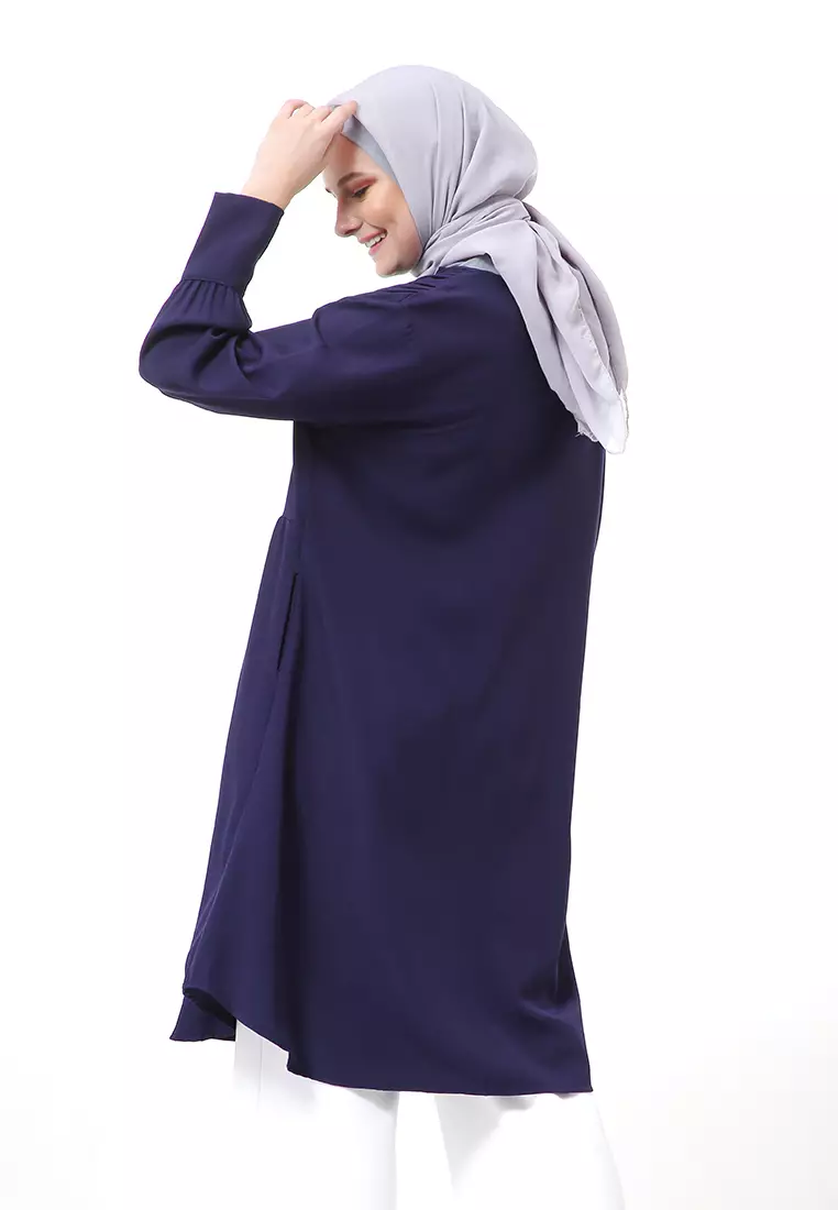 Xaula Tunik Polos Muslimah Atasan Wanita Lengan Panjang Premium High Quality - Navy