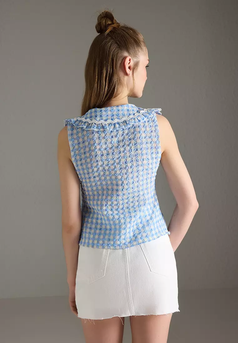 Blue Baby Collar Plaid Shirt TWOSS25GO00154