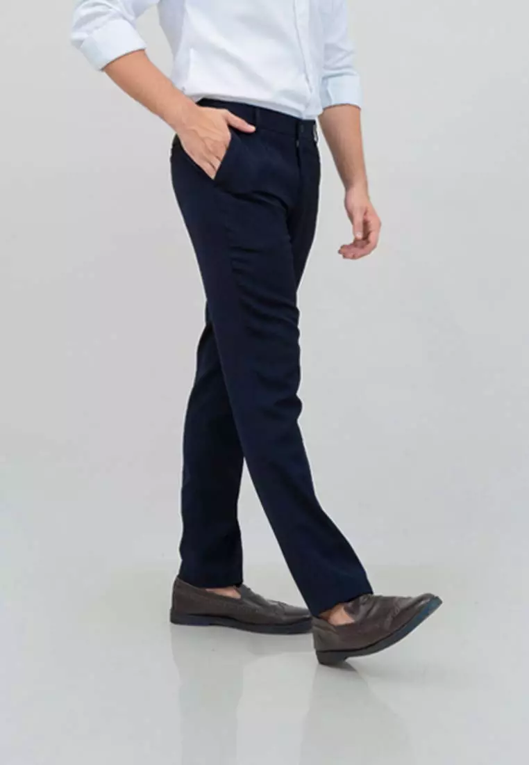 Celana panjang pria kerja formal bahan slim fit PINGGANG KARET Navy houseofcuff
