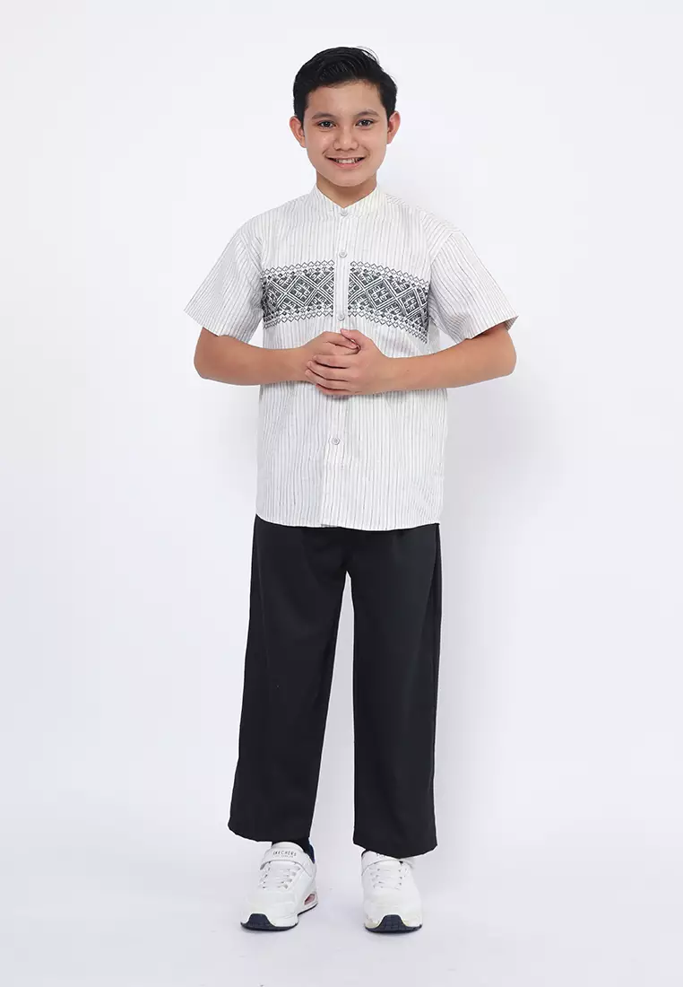 Baju Koko Set Anak Laki Garis Putih - MODERN