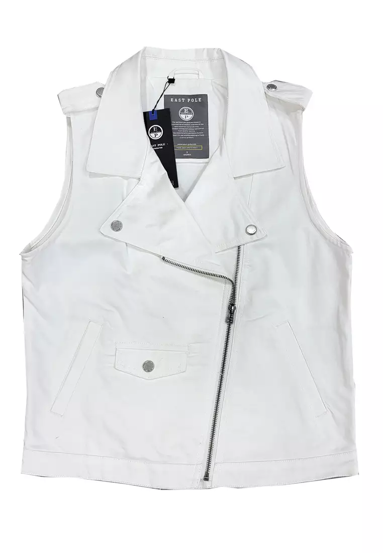 White sleeveless denim on sale vest