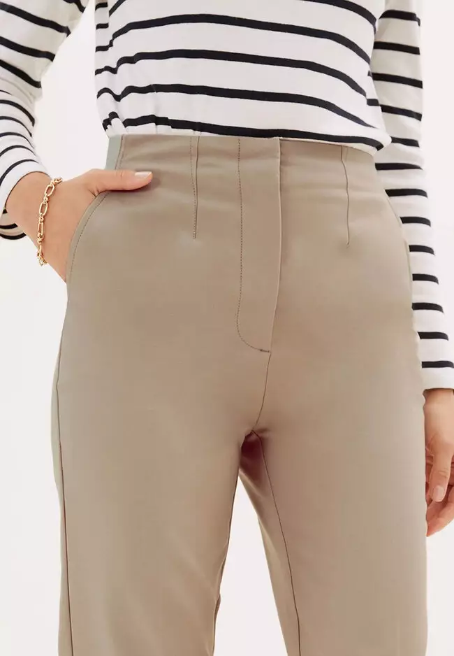 Cotton Blend Slim Fit Ankle Grazer Trousers