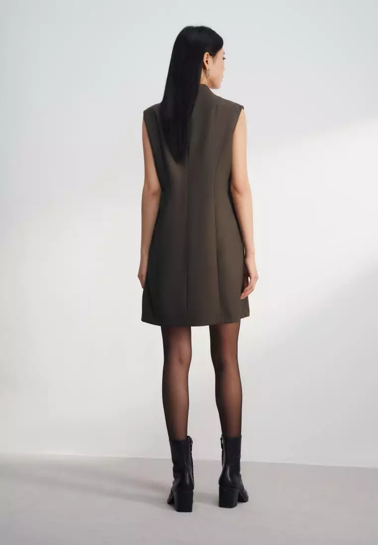 Metallic Button Mock Neck Dress