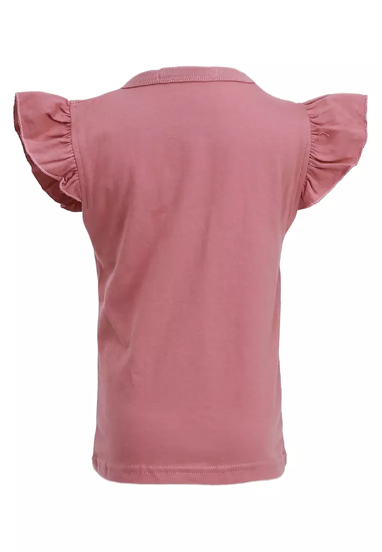 Chevelle Atasan Casual Anak Perempuan Ruffle Tee Motif Polos Short Sleeve Material Cotton ORIGINAL - Dusty Pink