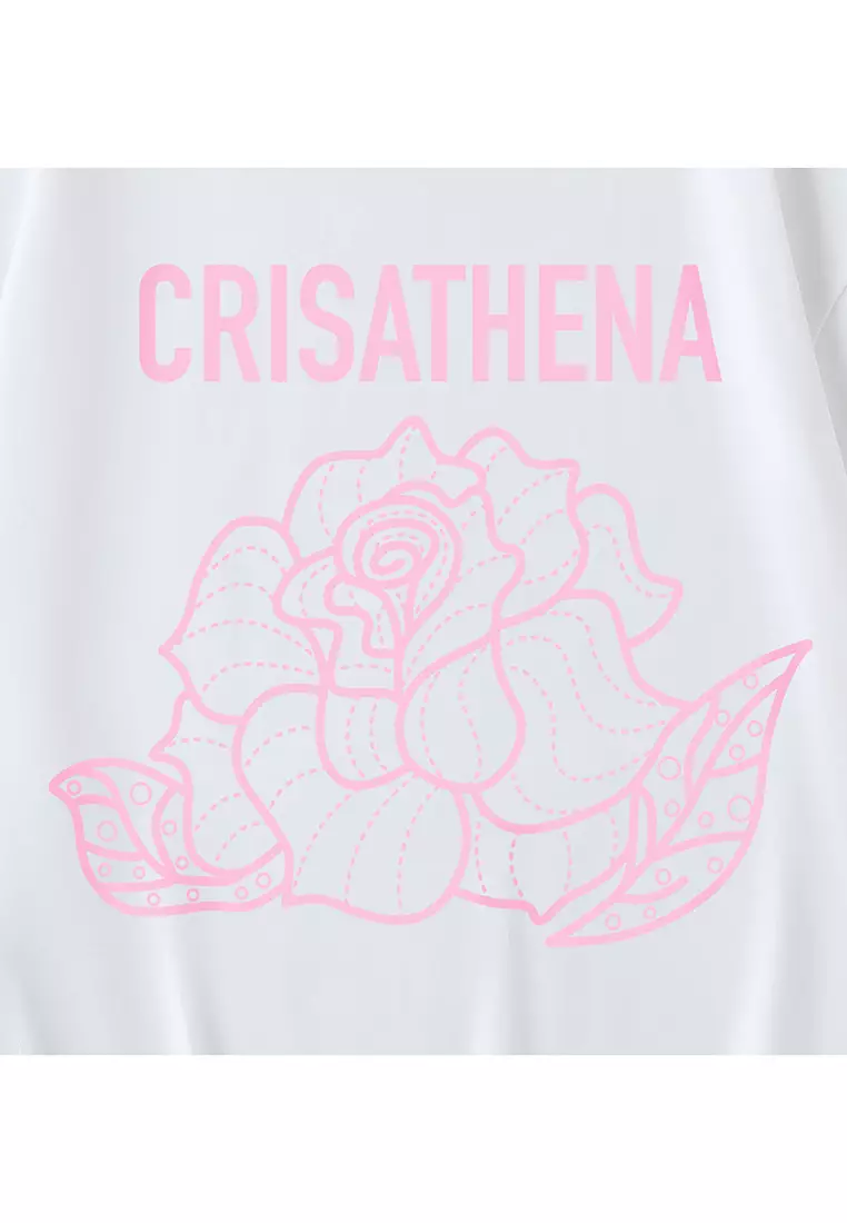 Rose 印花T恤(白色,粉紅色)