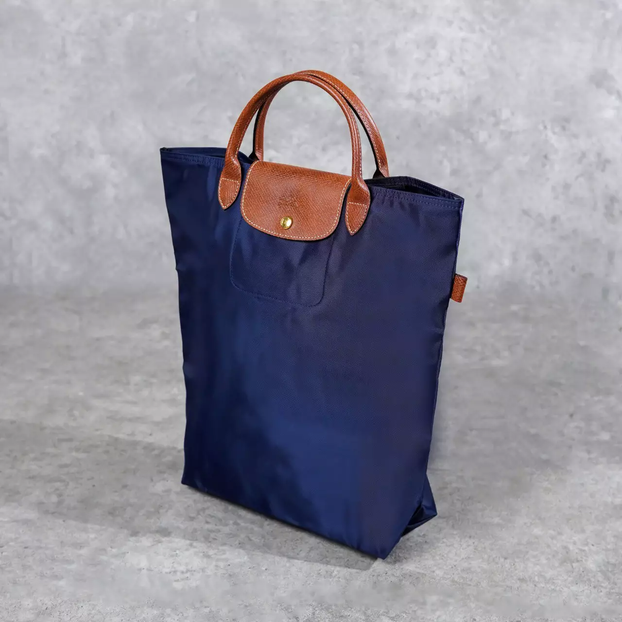 Tas LONGCHAMP LE PLIAGE NAVY BROWN HANDLE SHOPPER BAG 100% ORIGINAL