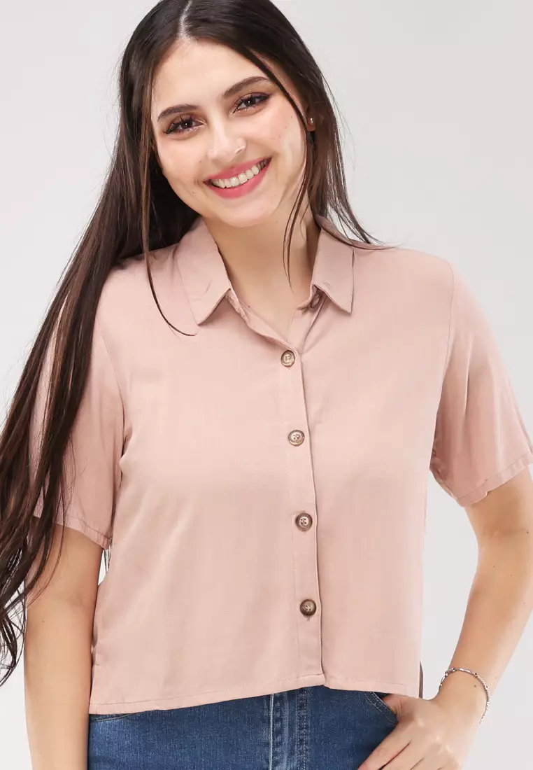 Soft Linen Woven Short Sleeves Blouse