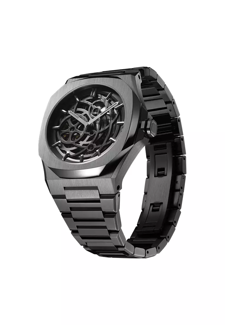 Gun Metal Skeleton Bracelet Watch, 41.5 mm
