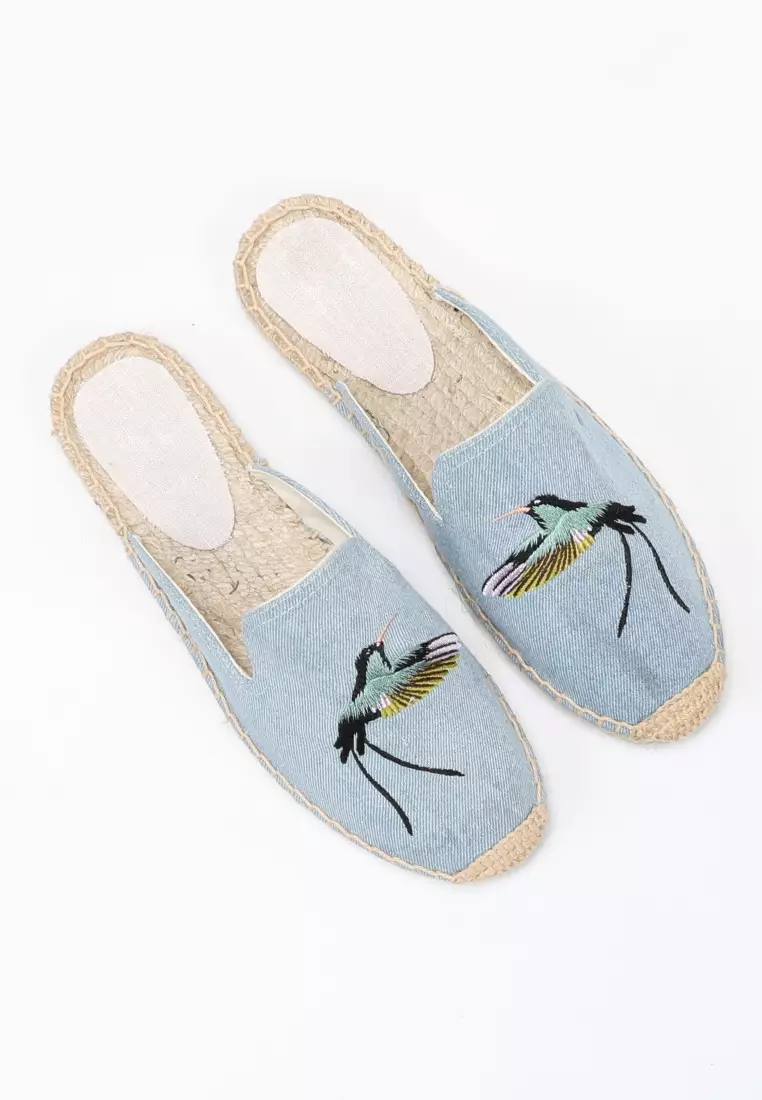 Embroidered Denim Mules HB013