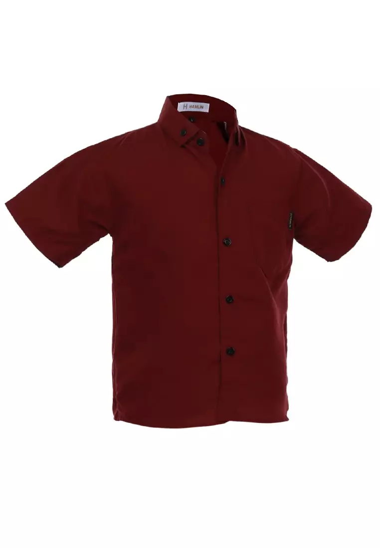 Juste Kemeja Formal Anak Laki-laki Lengan Pendek Motif Polos Kids Shirt Comportable Material Cotton ORIGINAL - Maroon