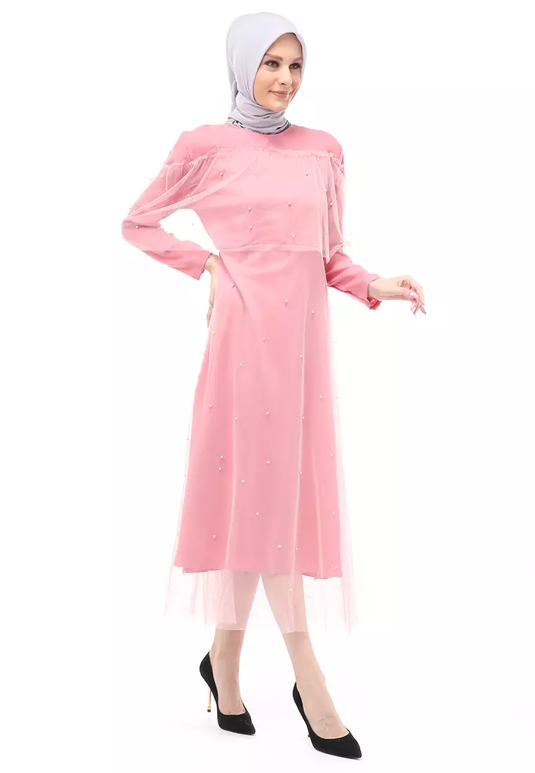 Riany Gamis Brukat Muslimah Wanita Motif Hiasan Long Dress Regular Fit - Dusty