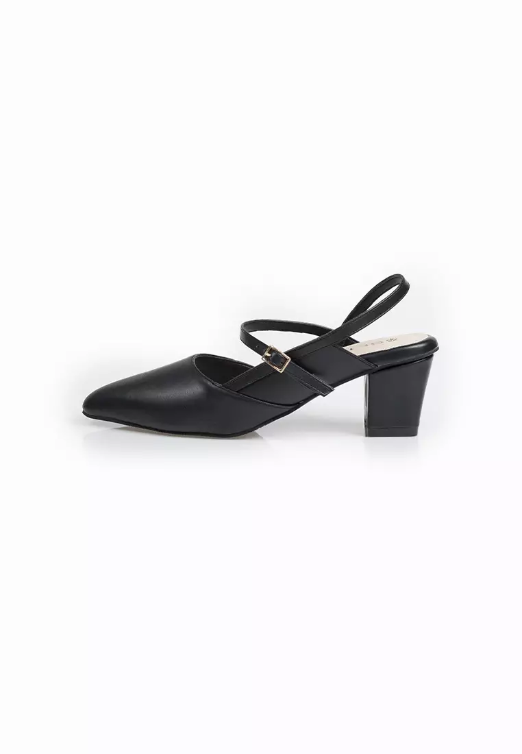 SEIS Pamela Mules Heels Wanita | Slingback Hak 5 cm - BLACK