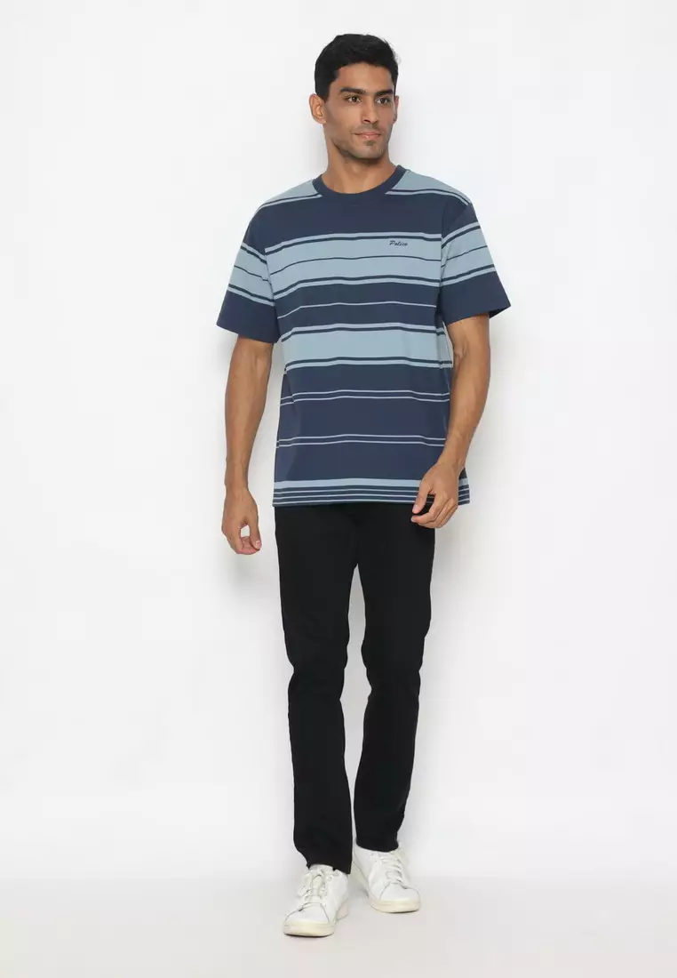 POLICE T-Shirt Salur Bordir Cotton Premium Tebal Pria 43016