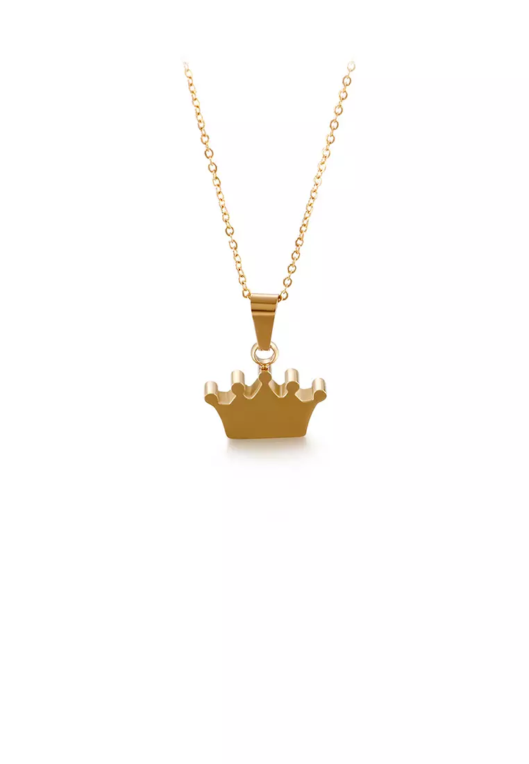 Simple Temperament Plated Gold 316L Stainless Steel Crown Pendant with Necklace