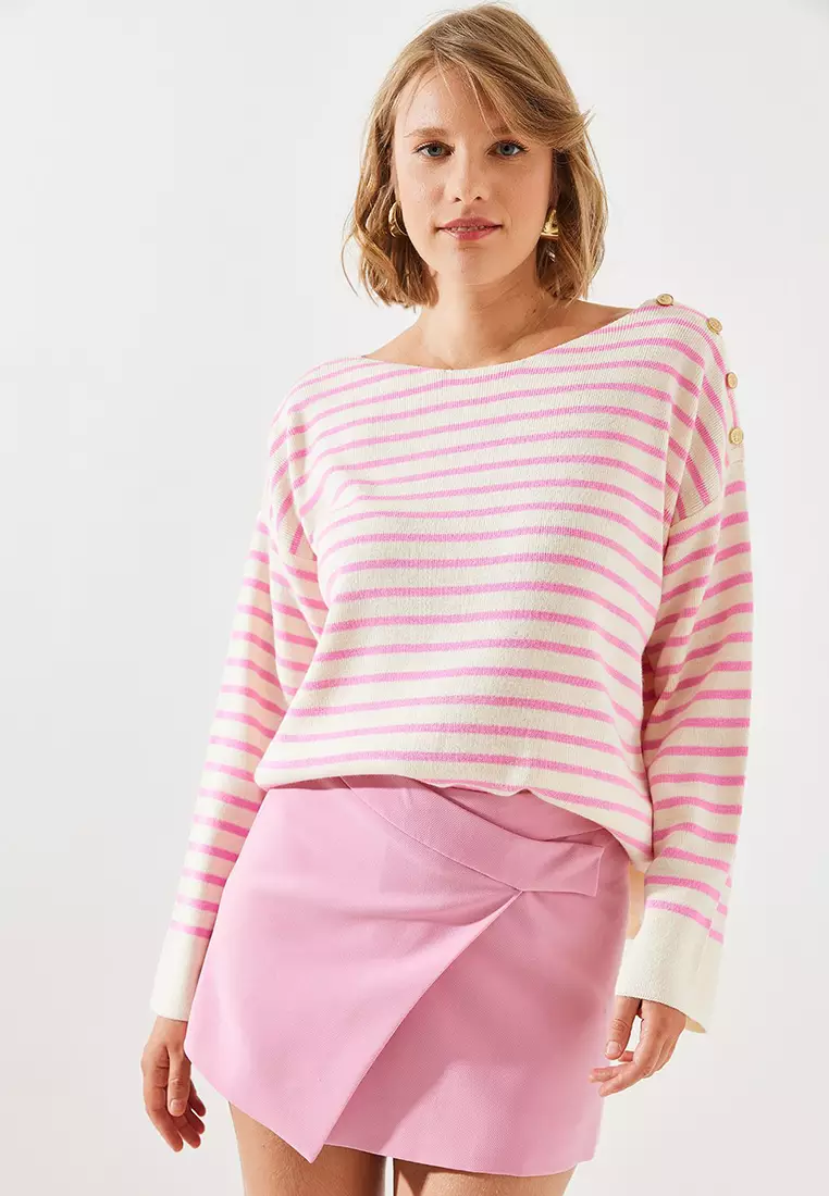 Women's Striped Shoulder Buttoned Sweater 20247511
