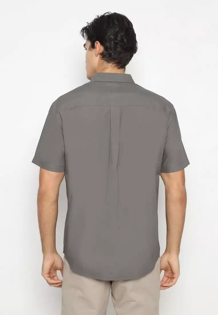 POLICE Kemeja Polos Cotton Dark Grey Regular Fit Pria