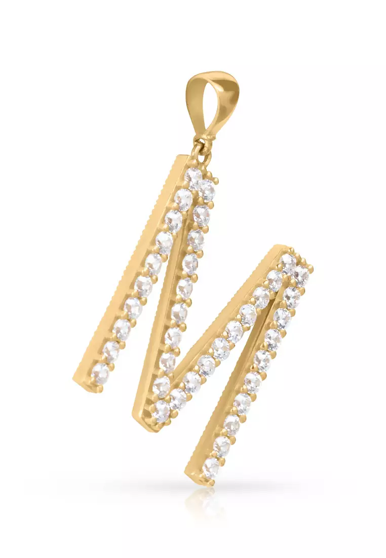 Pave M Letter Pendant 14k Gold