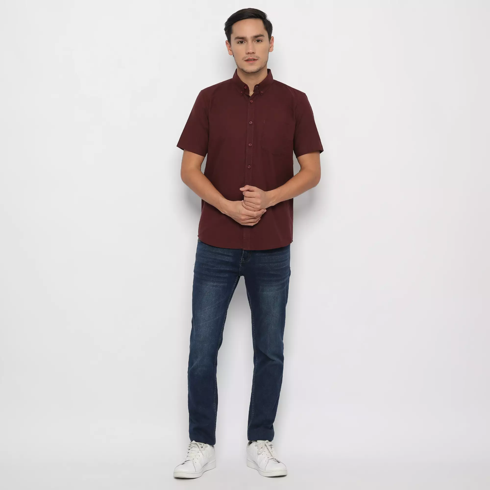 Platini Kemeja Pria Lengan Pendek Basic katun oxford Maroon Tua 63218