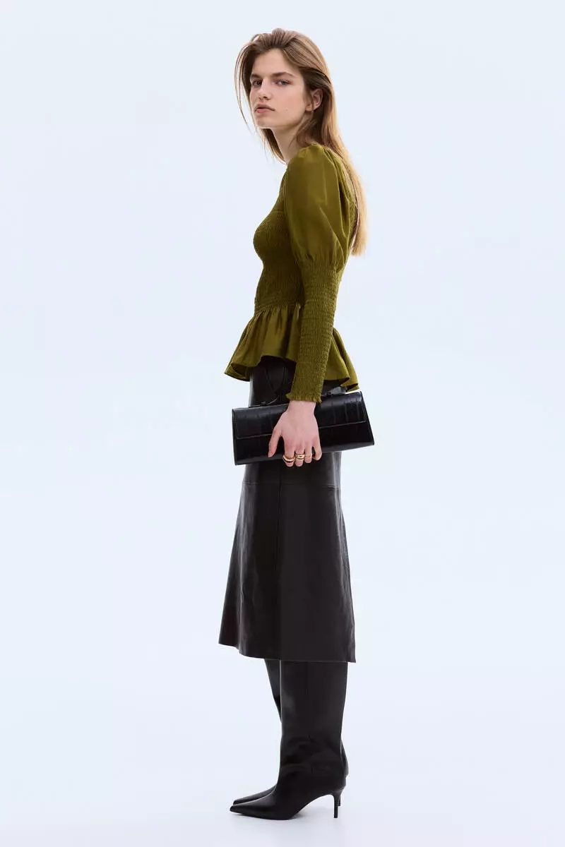 Smocked viscose-blend blouse