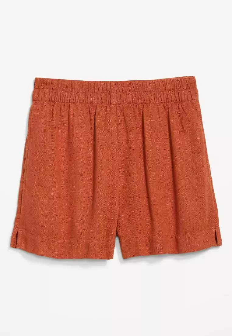 High-Waisted Beach Linen Pull-On Shorts