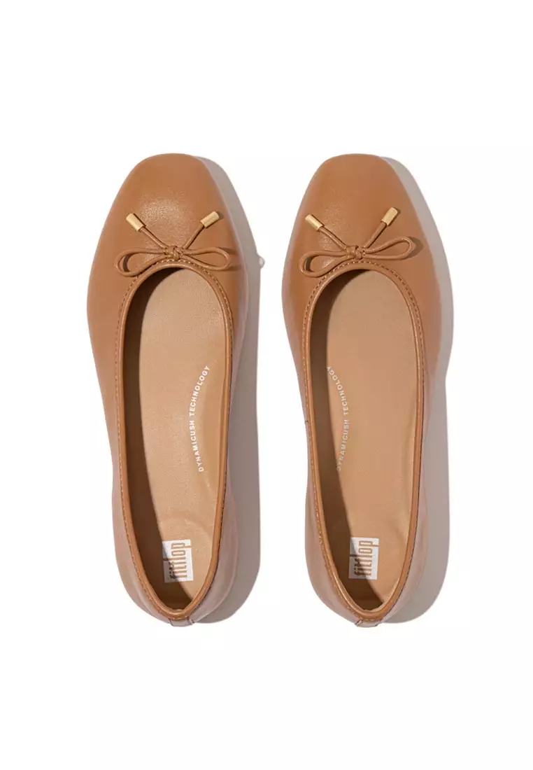 FitFlop DELICATO Bow Soft Leather Ballet Flats - Desert Tan (HX8-A69)