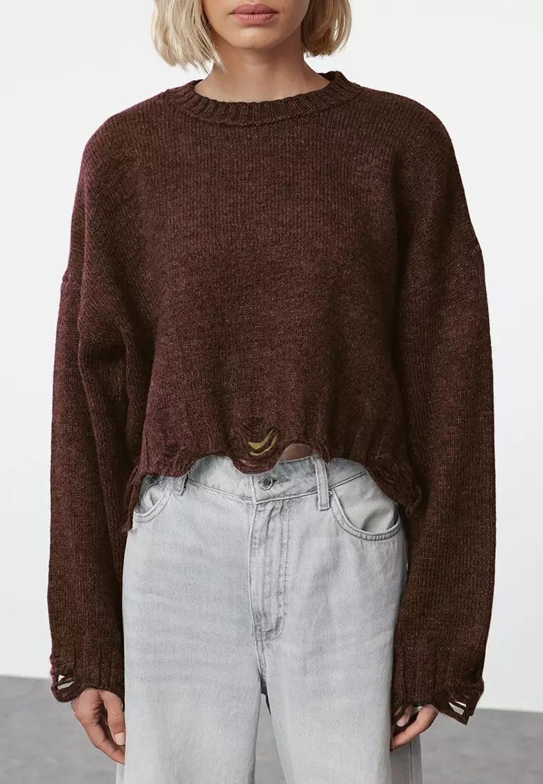 Crop Super Wide fit Soft Textured Knit Sweater