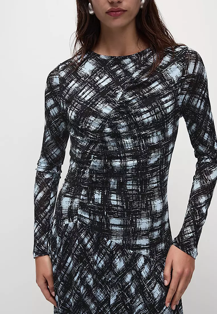 Mesh Jersey Printed Midi Skater Dress