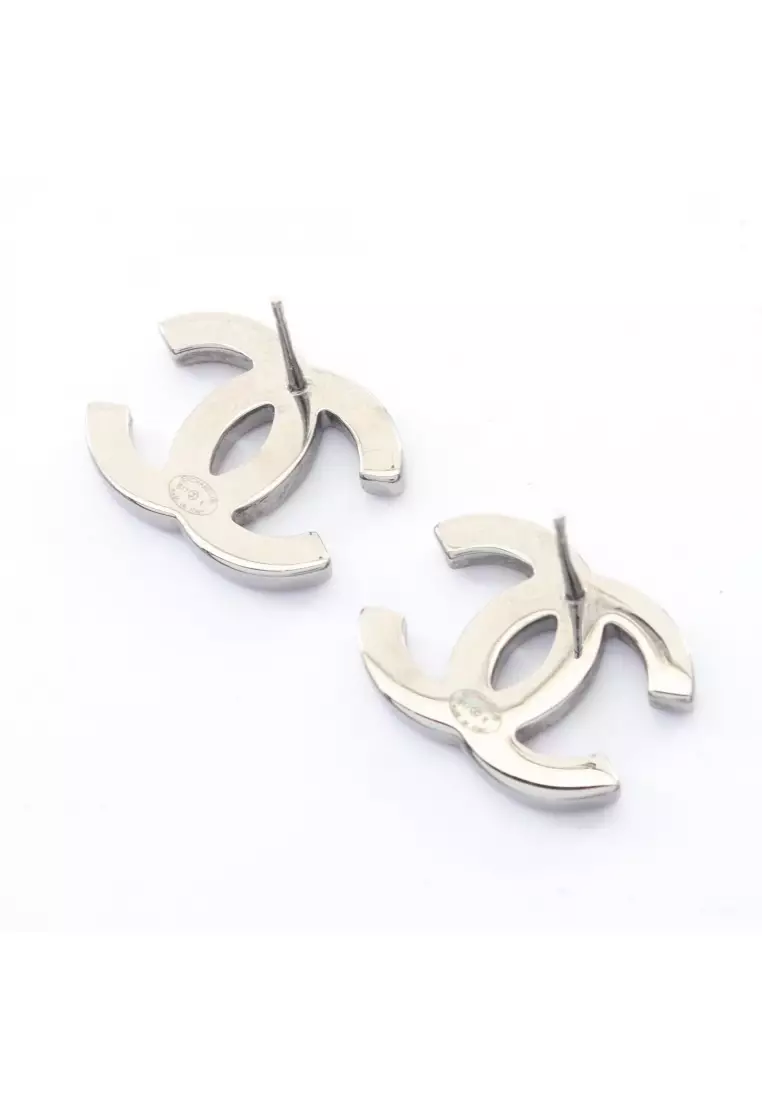 Chanel Pre-Loved Chanel coco mark B17K earrings Rhinestone Silver