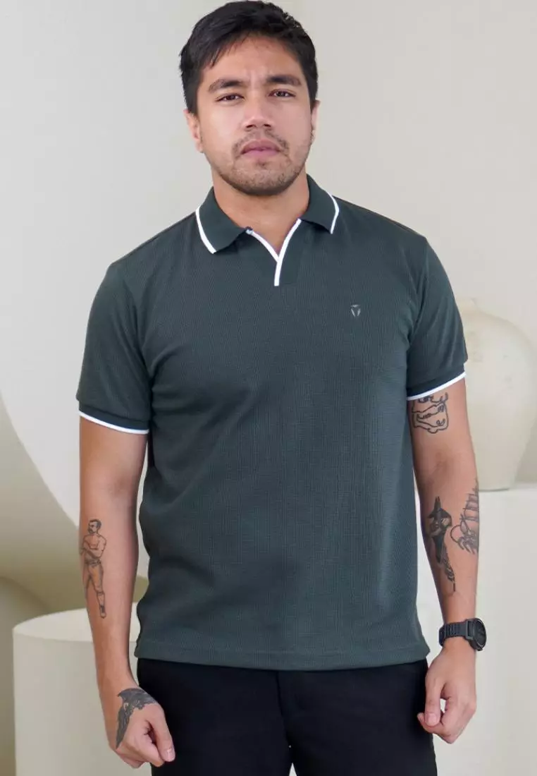 MATSUDA Kaos Polo Pria Waffel Kerah Otsuki