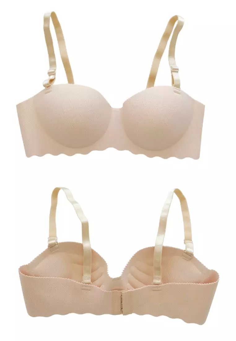 Buy Love Knot [2 PACKS] Seamless Wireless Push Up Bra Lingerie With  Detachable Straps (Cream White) Online