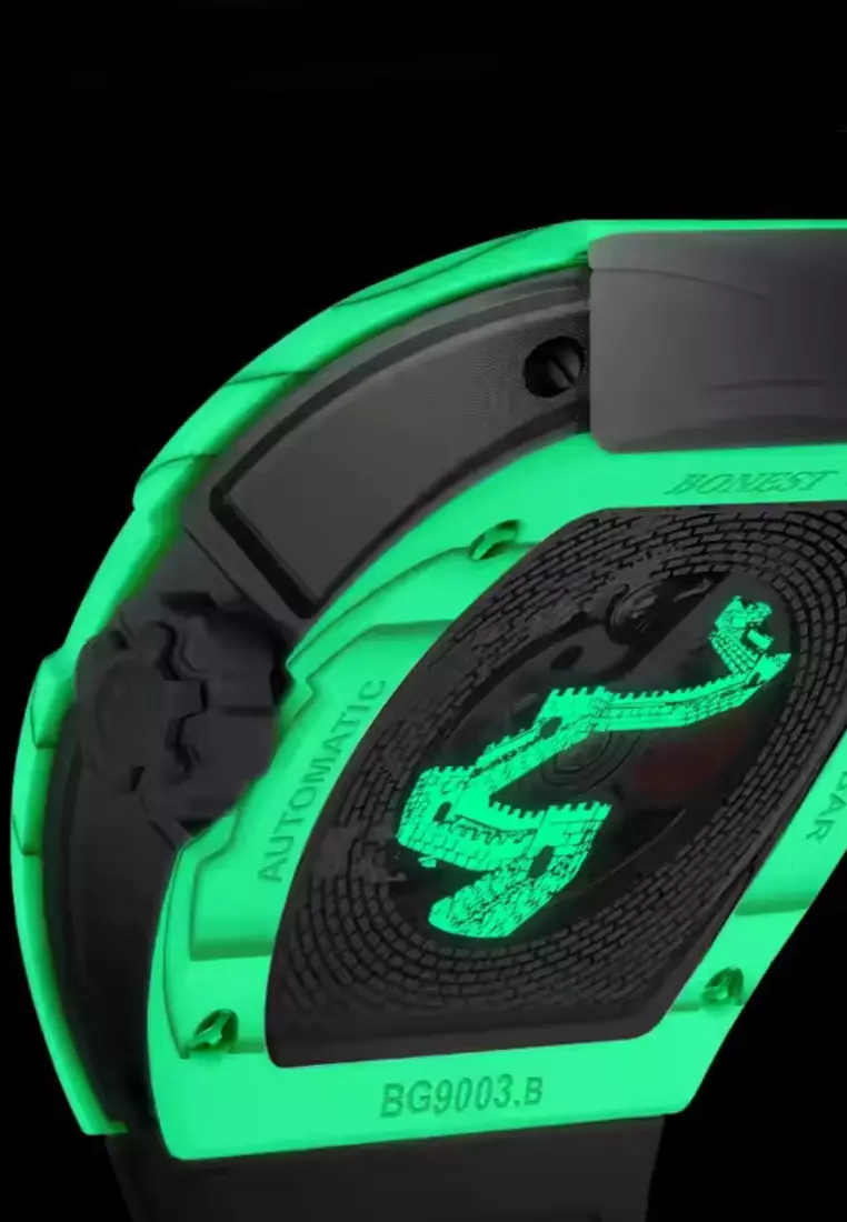 "Great Wall of China" Automatic Unisex Carbon Fiber Watch, Rubber Strap