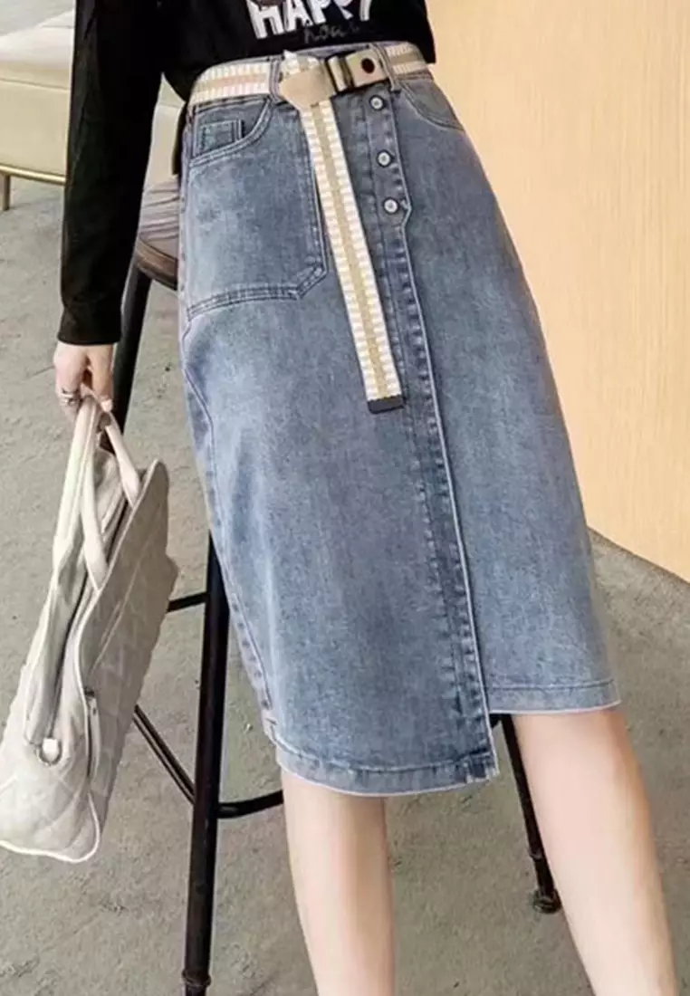 Buy Sunnydaysweety Casual High Waist Split Denim Skirt A22062404