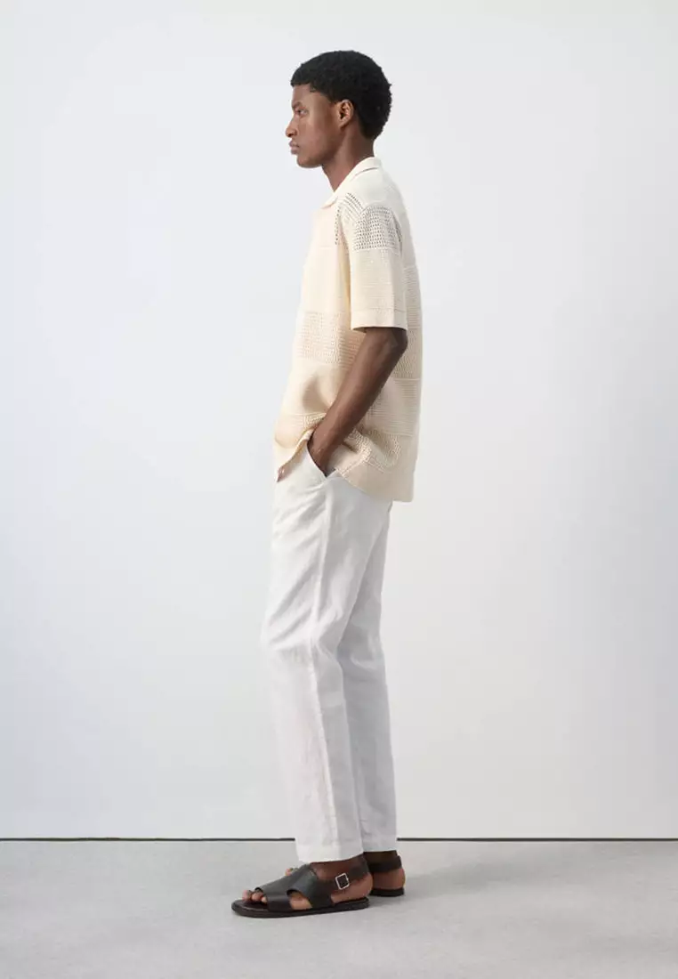 Slim Fit Cropped Linen-Cotton Trousers