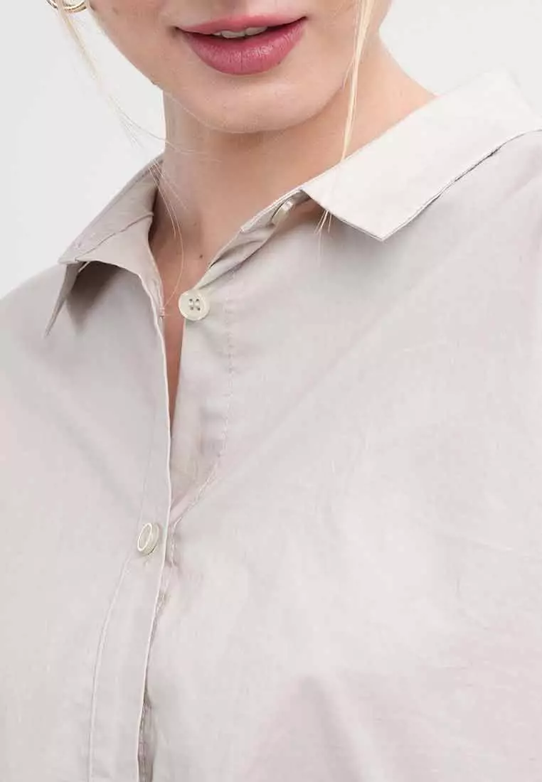 Odette Cropped Cap Sleeve Button-Up Shirt