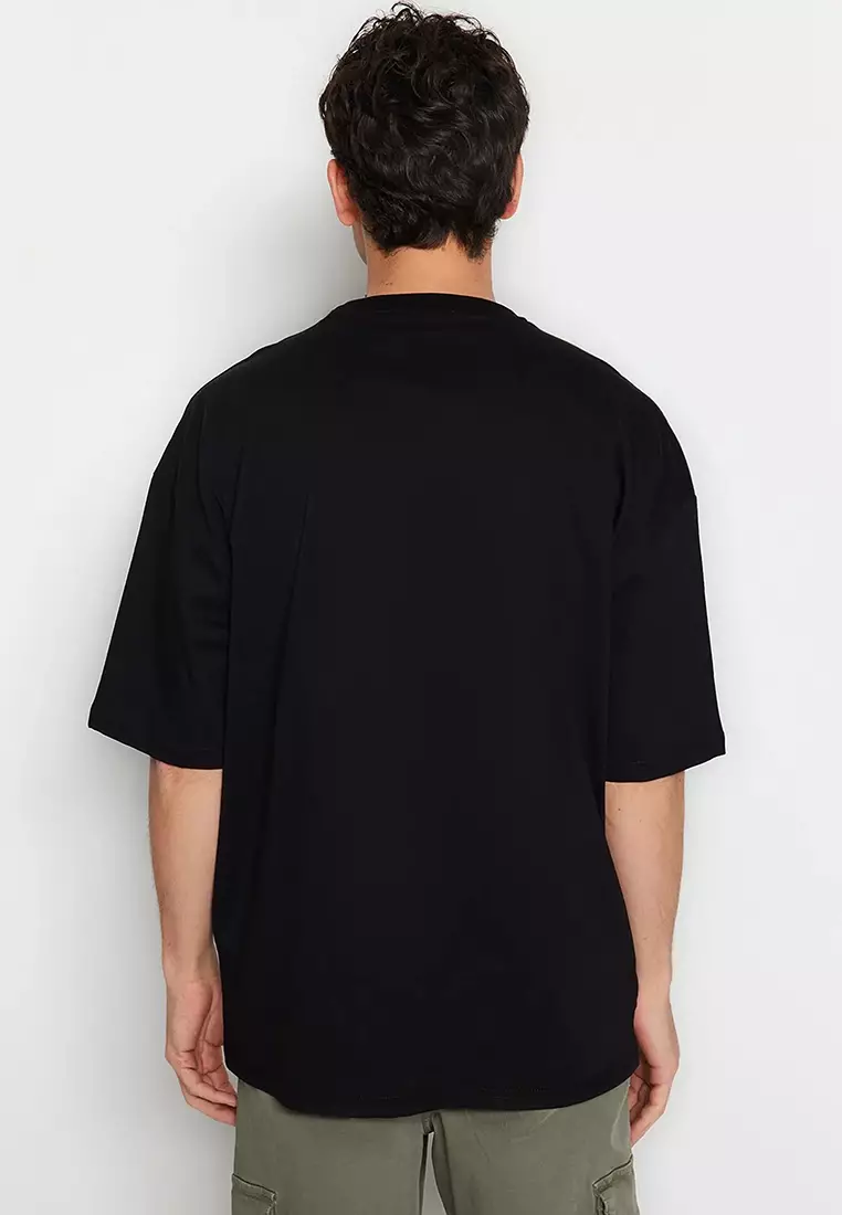 Crew Neck Short Sleeve Dinosaur Embroidered T-Shirt