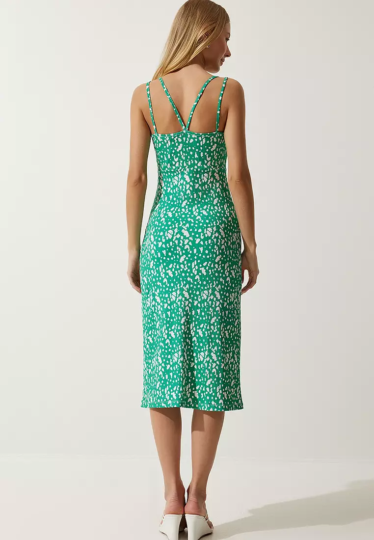 Patterned Double Strap Knitted Dress