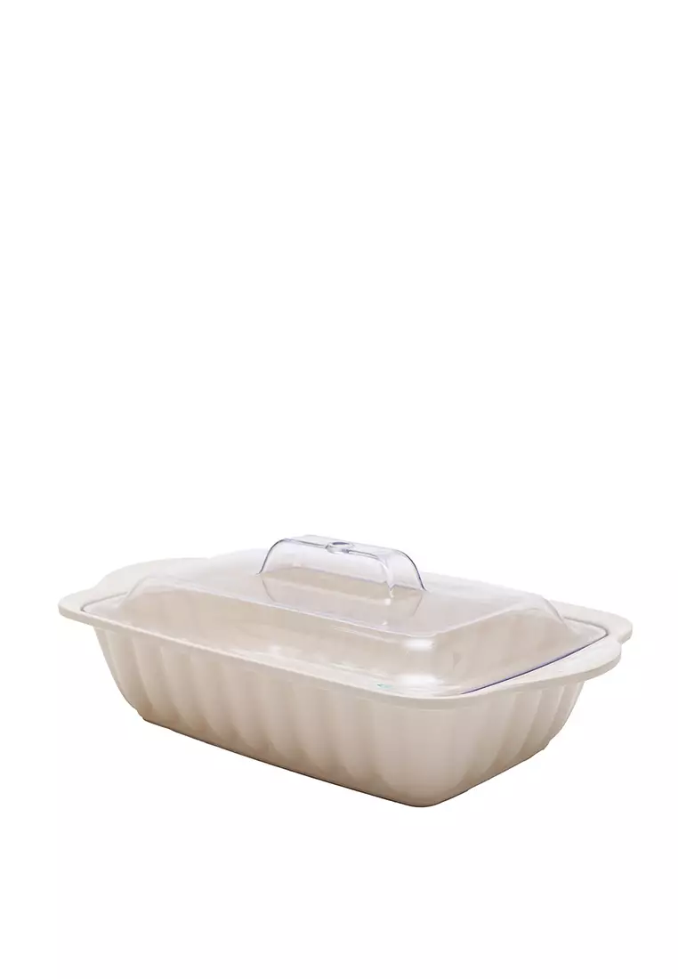 L.Blend 12.5 inch Sevila Rect. Casserole Cover Trans Cream
