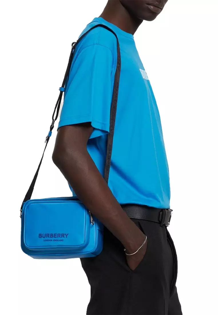 ECONYL Nylon Logo Print Paddy Crossbody Bag in Bright Cerulean Blue