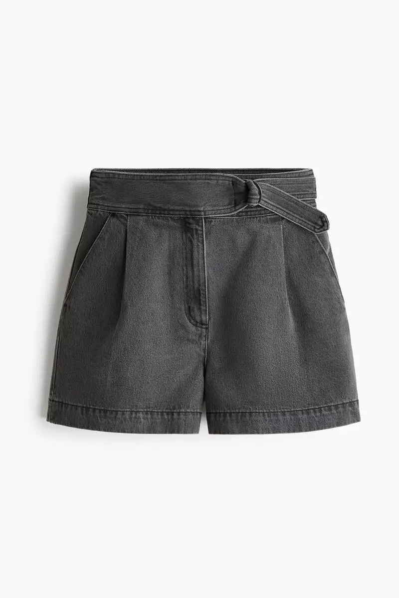 Belted denim shorts
